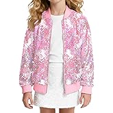 MaciRept Girls Sequin Jacket Kids Sparkle Bomber Coats Glitter Zip Up Long Sleeve Jackets Outwear with Pockets 4-9Y