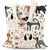 LOCKASEN Canvas Tote Bag Aesthetic for Women, Cute Tote Bag with Zipper Pocket, Heavy Duty Reusable Shopping Bags for Grocery