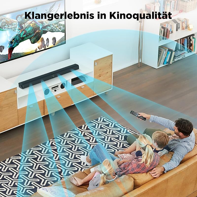 Soundbar für TV Geräte, Teilbare 2-in-1 Set of TV Soundbar, Auto-Volume-Boost, 3 Sound Modi, Surround Soundsystem, Bluetooth 5.3, ARC/Opt/Aux, TV Lautsprecher für Fernseher, Monitor, 1pcs — Foto 4 von 8