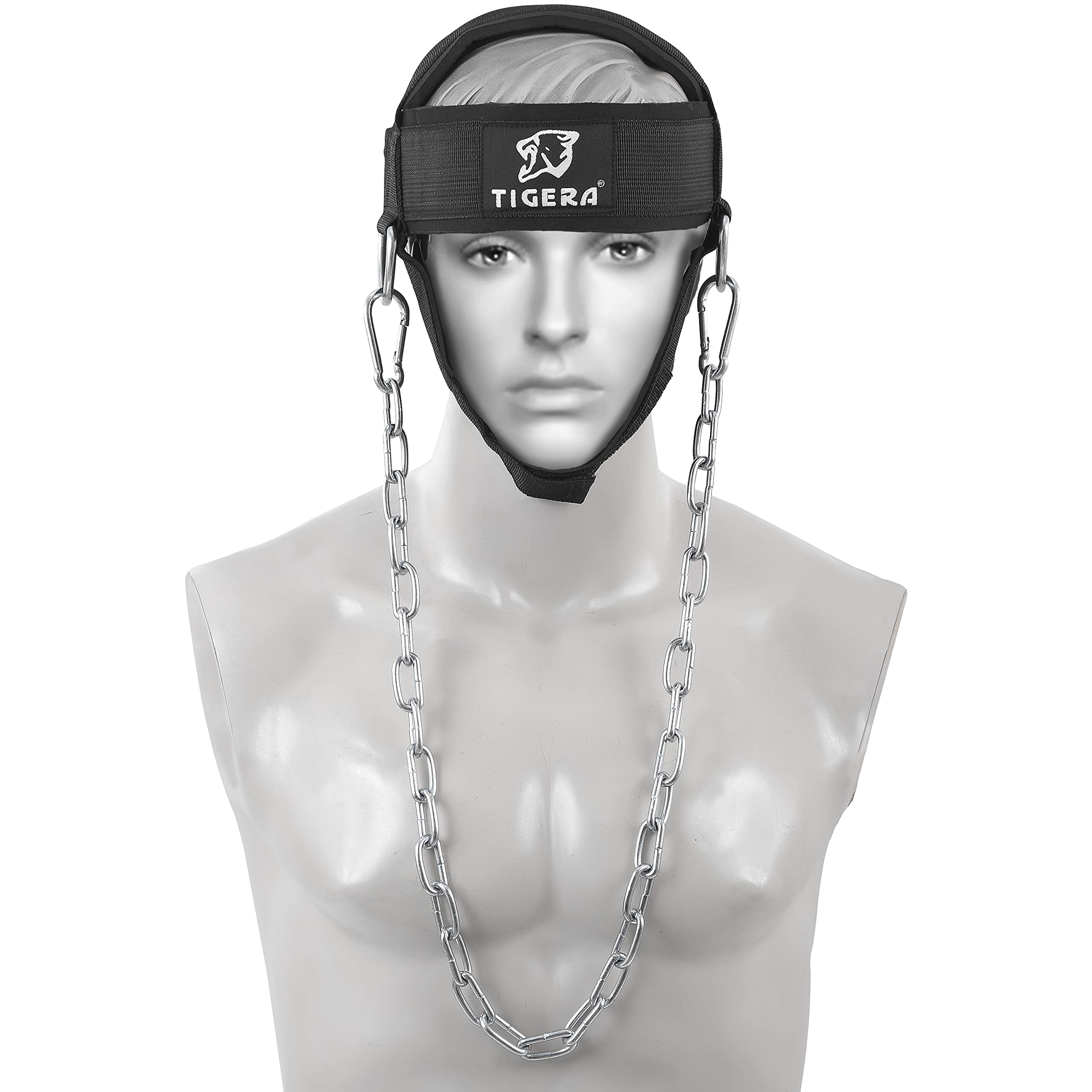 TIGERA Sports Neck Harness Neck Exerciser Builder Support for Strength & Resistance Training Weight Lifting Head Harness for Stronger Neck & Traps with Adjustable Neck Strap & Steel Chain