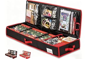 KIPHCA Wrapping Paper Storage, Wrapping Paper Organizer Storage, 42in 600D Oxford Fits Ribbon, Ornaments, Holiday Accessories Flexible Partitions and Pockets（Black）