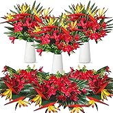 Hotop Artificial Tropical Flower Bouquets Bulk for Hawaii Centerpieces Bird of Paradise Lily Bouquet Permanent Flower Tropical Plant Party Office Home Decor(Rose Red,4 Set/ 16 Pcs)