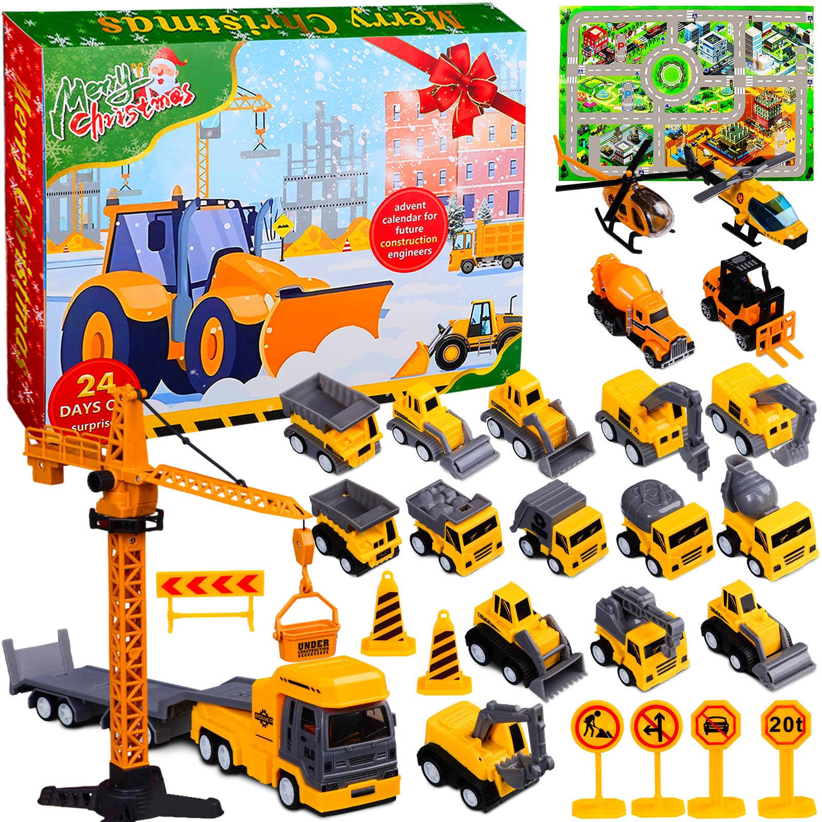 Crittygo Advent Calendar 2025, Engineering Vehicles Advent Calendar, 24 Days Christmas Countdown Construction Truck Vehicles Toys for Kids Boys and Girls Gifts