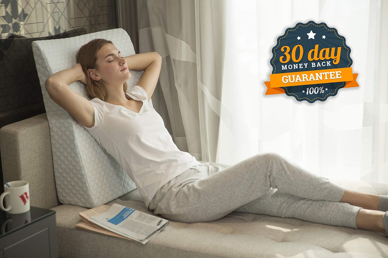 Lenora Bed Wedge Pillow with 1.5 Inch Memory Foam Top, (24 x 28 x 7.5 Inches), Removable and Washable Cover, Perfect for Sleeping or Reading, Leg Elevation, Back Support, 7.5 Inch Wedge: Health & Personal Care
