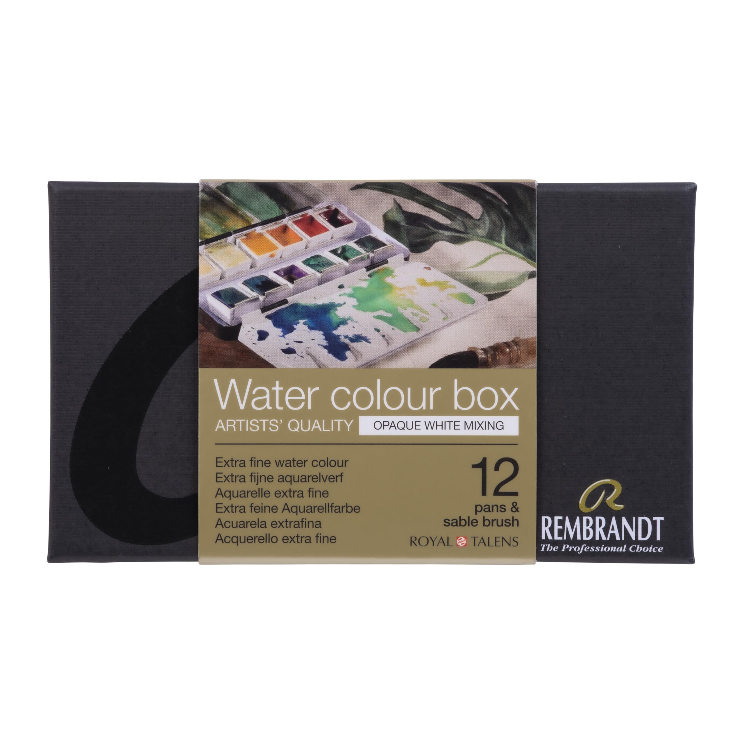 Rembrandt Professional Watercolour Paint Set in Luxury Metal Tin | Opaque White Mixing Selection | 12 Colours + Brush