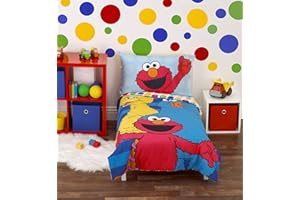 Sesame Street Best Friends Blue, Red, Yellow 4Piece Toddler Bed Set - Comforter, Fitted Bottom Sheet, Flat Top Sheet, Reversible Pillowcase, Blue, Red, Yellow, Green