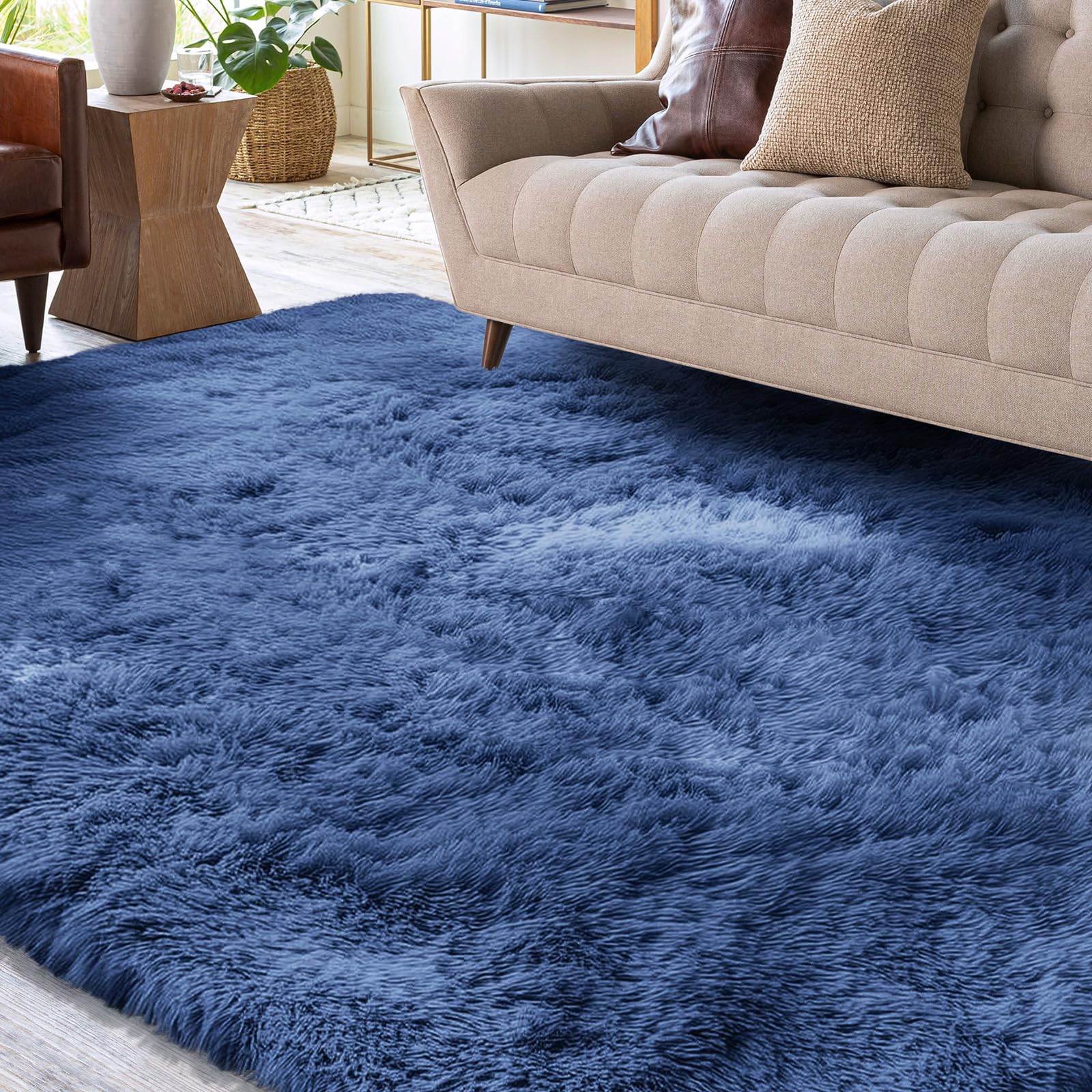 XSIVOD Living Room Rug, Ultra Soft Bedroom Floor Carpet, Luxury Fluffy Shag Lounge Rug Modern Large Carpet Ideal for Bedroom, Nursery, Kids Baby Room, 140x200cm, Cobalt Blue — image 1