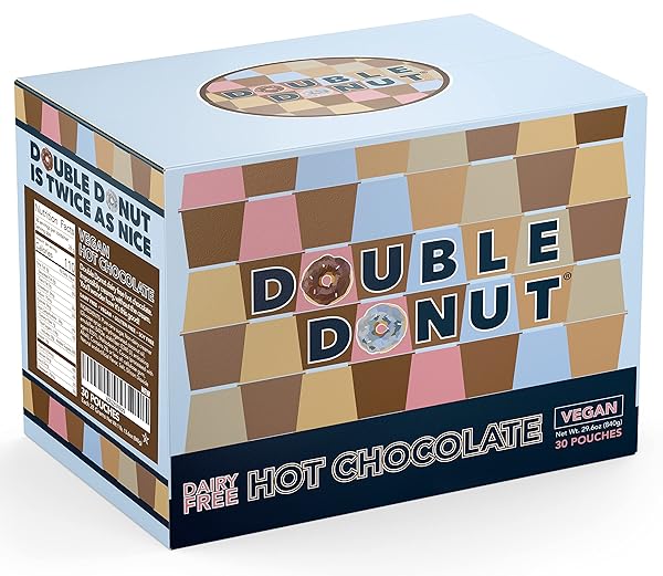 DOUBLE DONUT DAIRY FREE HOT CHOCOLATE MIX, NON DAIRY INSTANT VEGAN HOT CHOCOLATE PACKETS, 30 COUNT (PACK OF 1)