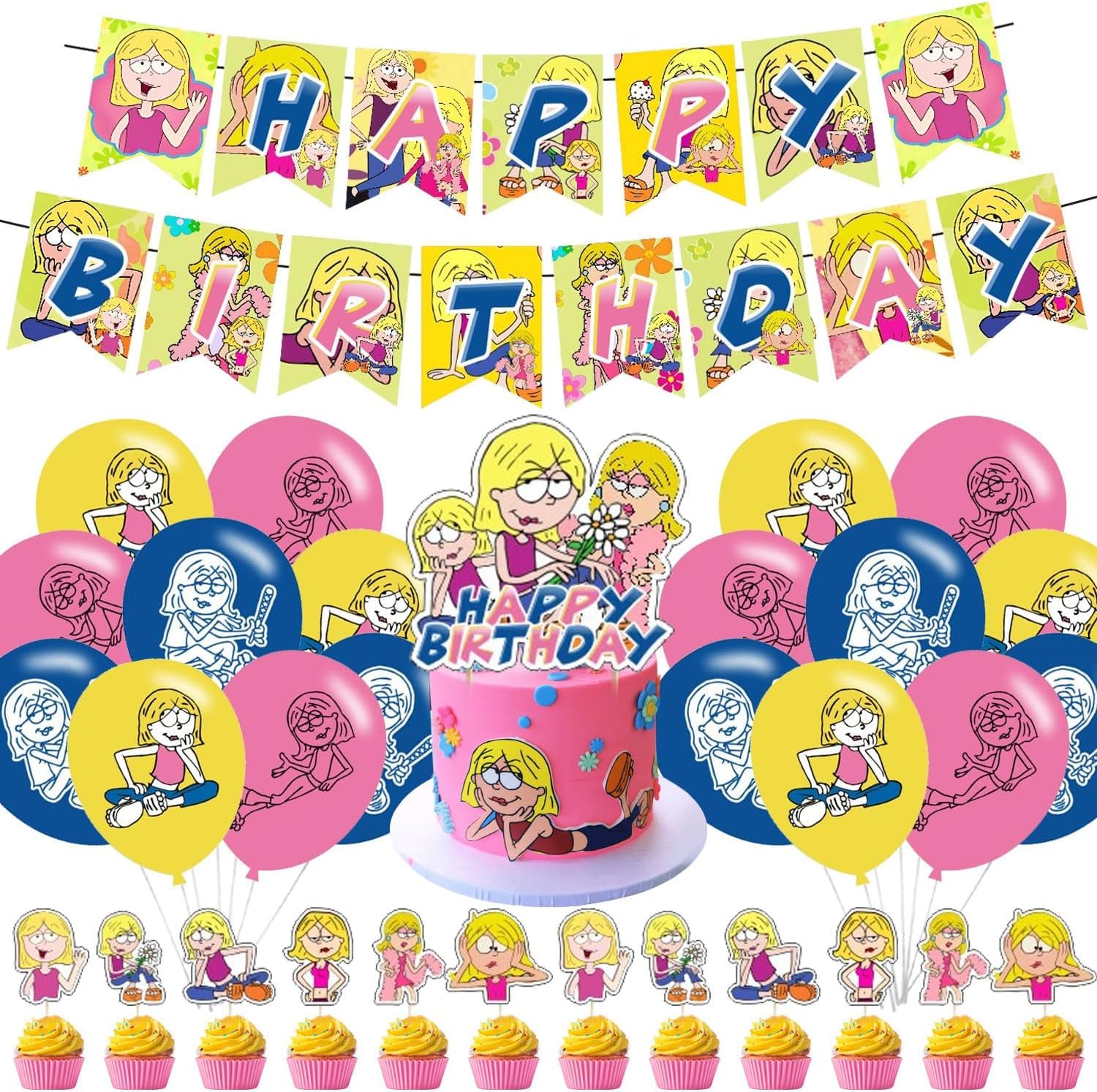 Photo 1 of ?????? ??????? Birthday Party Decorations, Cartoon Girls Themed Set Includes Banner, Cupcake Cake Toppers, Birthday Balloons for Fans Adults Party Favors