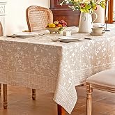 Midsummer Breeze French Country Beige Floral Tablecloth Rectangle 60&rdquo;x75&rdquo; | yearn dyed, cottagecore, spring, easter, fall, thanksgiving, washable,easy care, stain resistant, wrinkle free, reusable