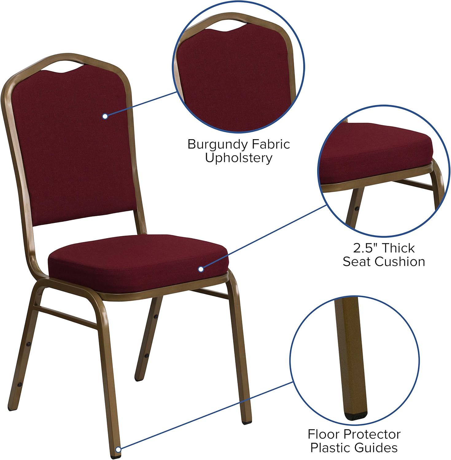 Flash Furniture HERCULES Series Crown Back Stacking Banquet Chair in Burgundy Fabric - Gold Frame: Furniture & Decor