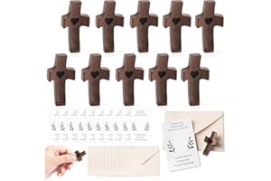 EYxsaxenk Wooden Cross Pocket Hug -10Set Cross My Heart Pocket Hug Gift with Encouragement Card Envelop Small Jerusalem Handheld Cross for Pocket Prayer Religious Keepsake Exchange Christian Gift