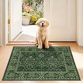 Woaboy Washable Entry Rug 2x3 Front Door Throw Rugs Spring Vintage Floral for Entryway Kitchen Bathroom Door Mat Indoor Entrance，Non-Slip Low Pile Stain Resistant Soft, Grass Green