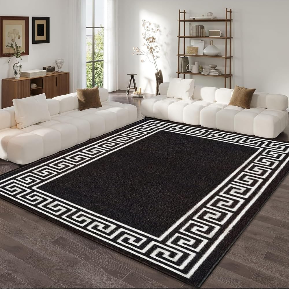 Fit Even Greeky Rug Large 120x170 cm Black White Non-Slip Plush