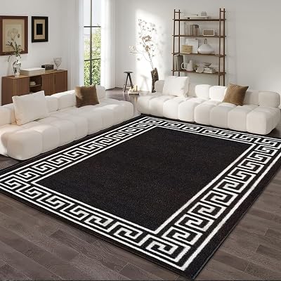 Fit Even Greeky Rug Large 120x170 cm Black White Non-Slip Plush