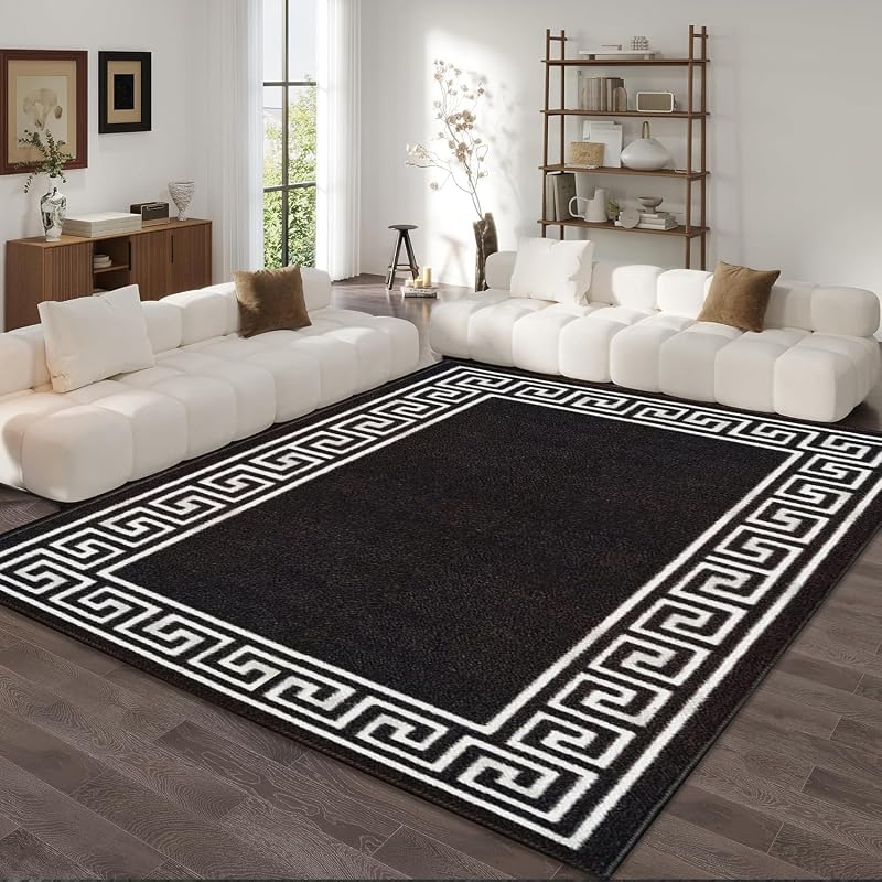 Fit Even Greeky Rug Large 120x170 cm Black White Non-Slip Plush