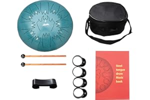 Nanrika Steel Tongue Drum, 12 Inch 13 Note, Percussion Instrument, Hand Pan Drum, With Bag, Music Book, Drumstick and Finger Cover (Malachite)