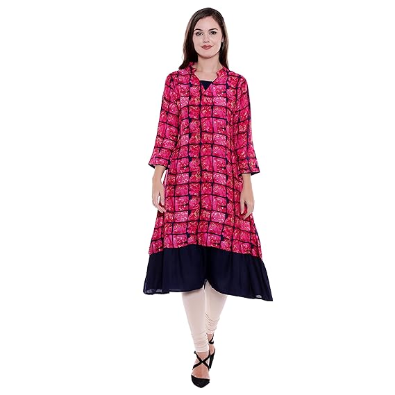 OOMPH! Womens Rayon Pleated Kurta