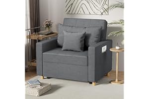 Esright 40 Inch Sleeper Chair Bed 3-in-1 Convertible Futon Chair Multi-Functional Sofa Adjustable Reading/Sleeper Chair with Modern Linen Fabric, Drak Grey