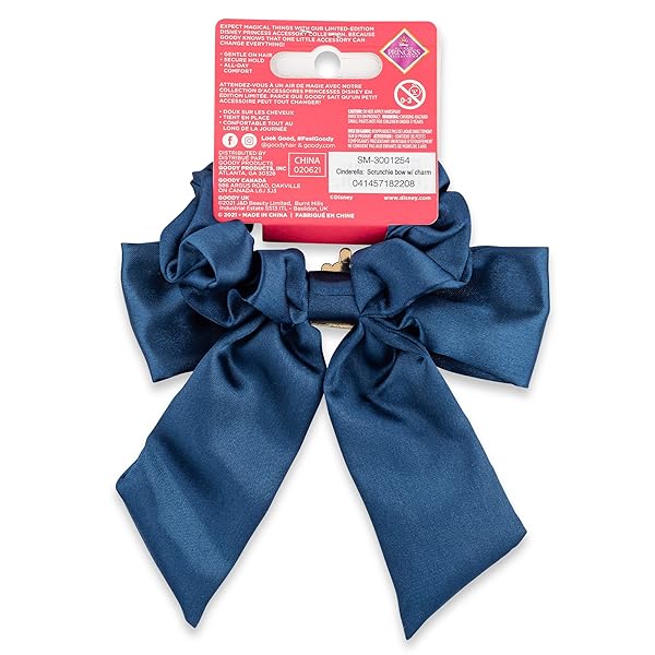 GOODY OUCHLESS XL SCRUNCHIE BOW – DISNEY PRINCESS, CINDERELLA – HAIR ACCESSORIES FOR MEN, WOMEN, BOYS & GIRLS – STYLE WITH EASE & KEEP YOUR HAIR SECURED FOR ALL-DAY COMFORT – FOR ALL HAIR TYPES
