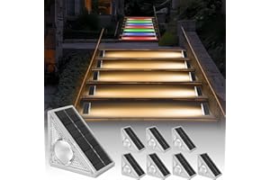 Herzila Solar Stair Lights, 8 Pack Solar Step Lights Outdoor Waterproof IP65, Warm White 10 RGB Outdoor Stair Lights, Solar Outdoor Lights Decor for Stair, Deck, Front Step, Front Porch and Patio