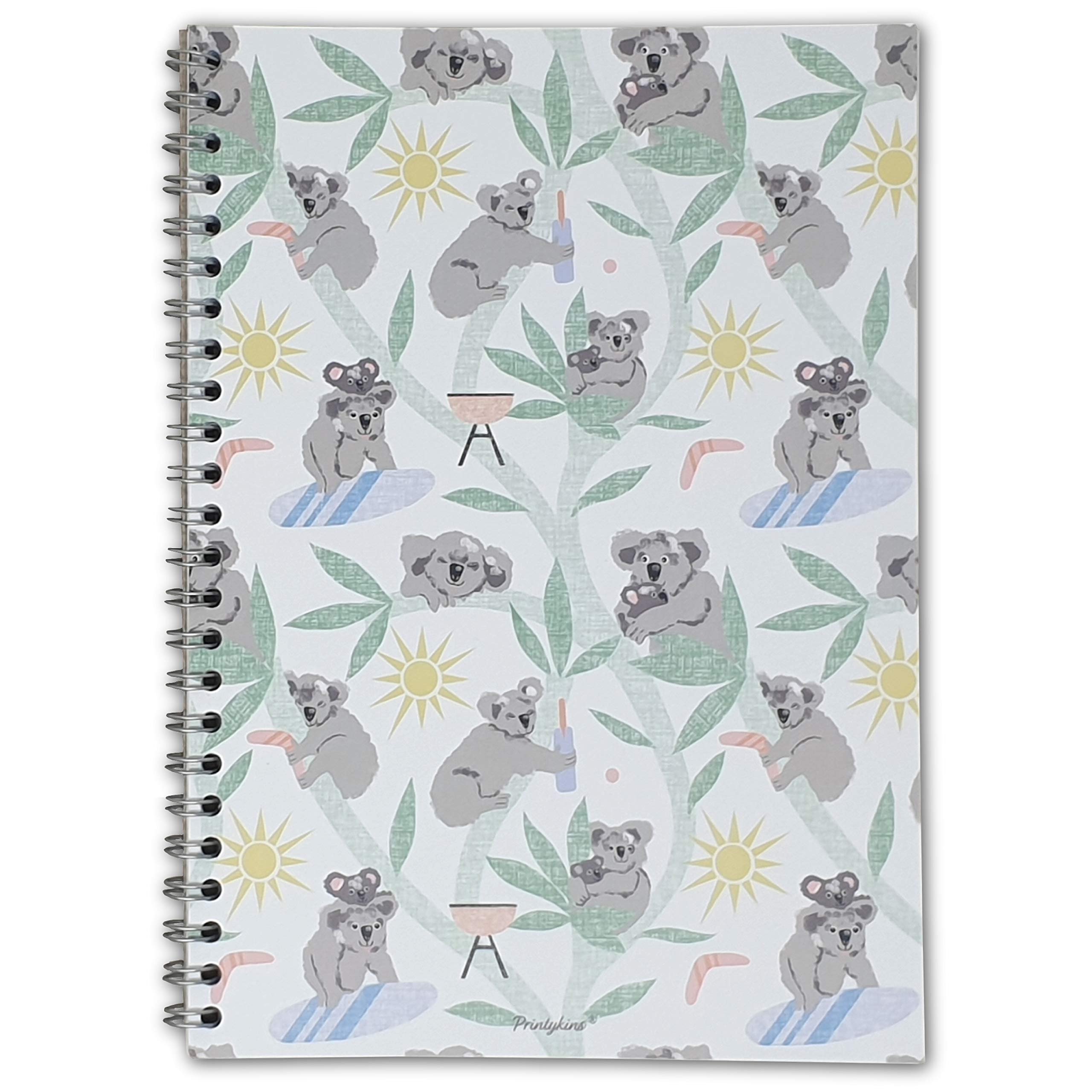 Printykins Koala Notebook – A5 / 21cm x 15cm / Wirebound/Lined and Plain / 100 pages/Childrens Notepad/Kids Notebook/Boys or girls Sketchbook/Ladies Mens journal/Koala Inspired/Koala Gift
