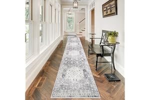 RUUGME 2'6x12 Hallway Runner Rug - Vintage Washable Kitchen Rugs with Non Slip Backing Soft Stain Resistant Carept for Living Room Bedroom Indoor Home Decor Floor Mat for Bathroom (2'6''x12', Grey)