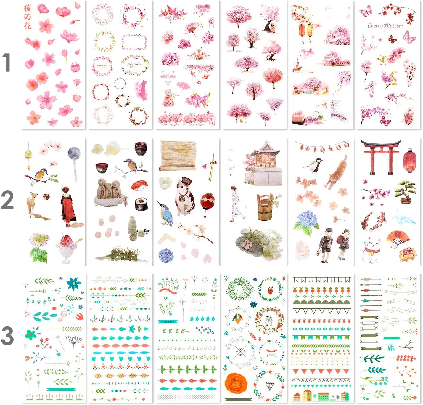 Amazon 72枚入 980小片 手帳シール 和紙 自然ガーデニング植物 花 手絵 Diy 手帳ステッカー 種類いろいろ ウキウキセット スケジュールシール ギフトシール 十代の感情 シール ステッカー 文房具 オフィス用品