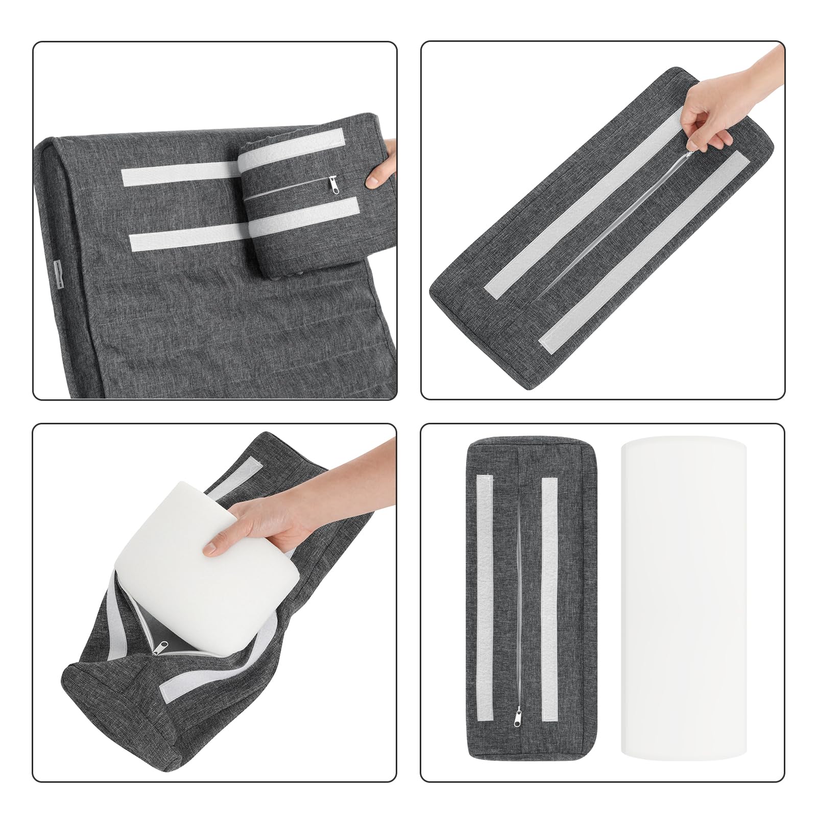 SONGMICS Schaukelstuhl, mit Armlehnen aus Birkenholz, Schaukelsessel, 5-Fach verstellbare Fußstütze, bis 150 kg belastbar, für Schlafzimmer, Wohnzimmer, dunkelgrau-weiß LYY011G01 6