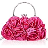 SilTriangle Women Evening Clutch, Small Floral Satin Purse with Detachable Strap for Valentine's Day Wedding Party Prom Gift