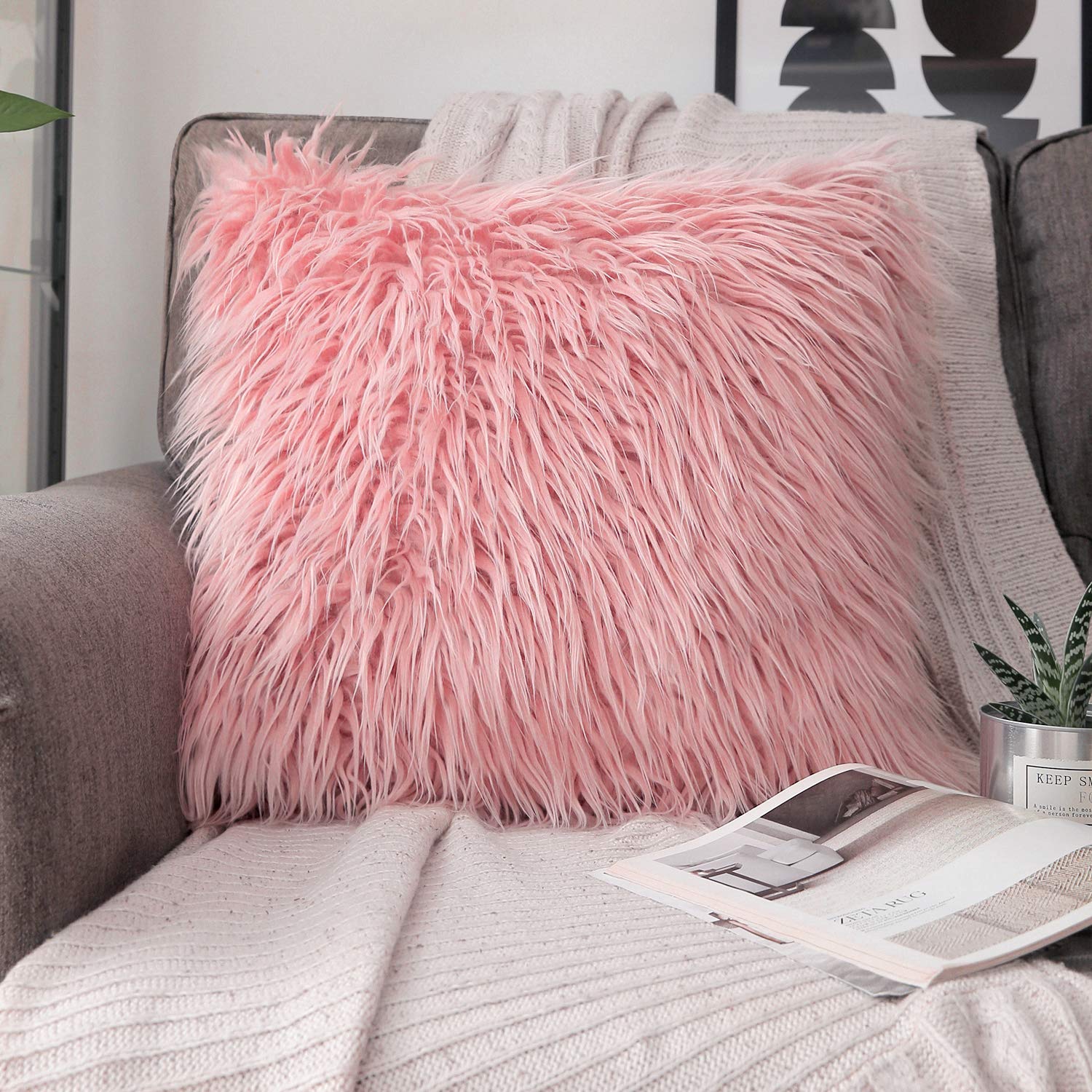 Phantoscope Luxury Series Throw Pillow Covers Faux Fur 20