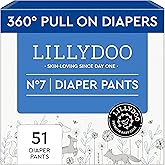 LILLYDOO Diaper Pants Toddlers - Size 7 (33+ lbs), Half-Monthly Supply (51 Count), Skin-Friendly, Ultrasoft, Chlorine-Free, Snug Fit & Absorbent Pull On Diapers