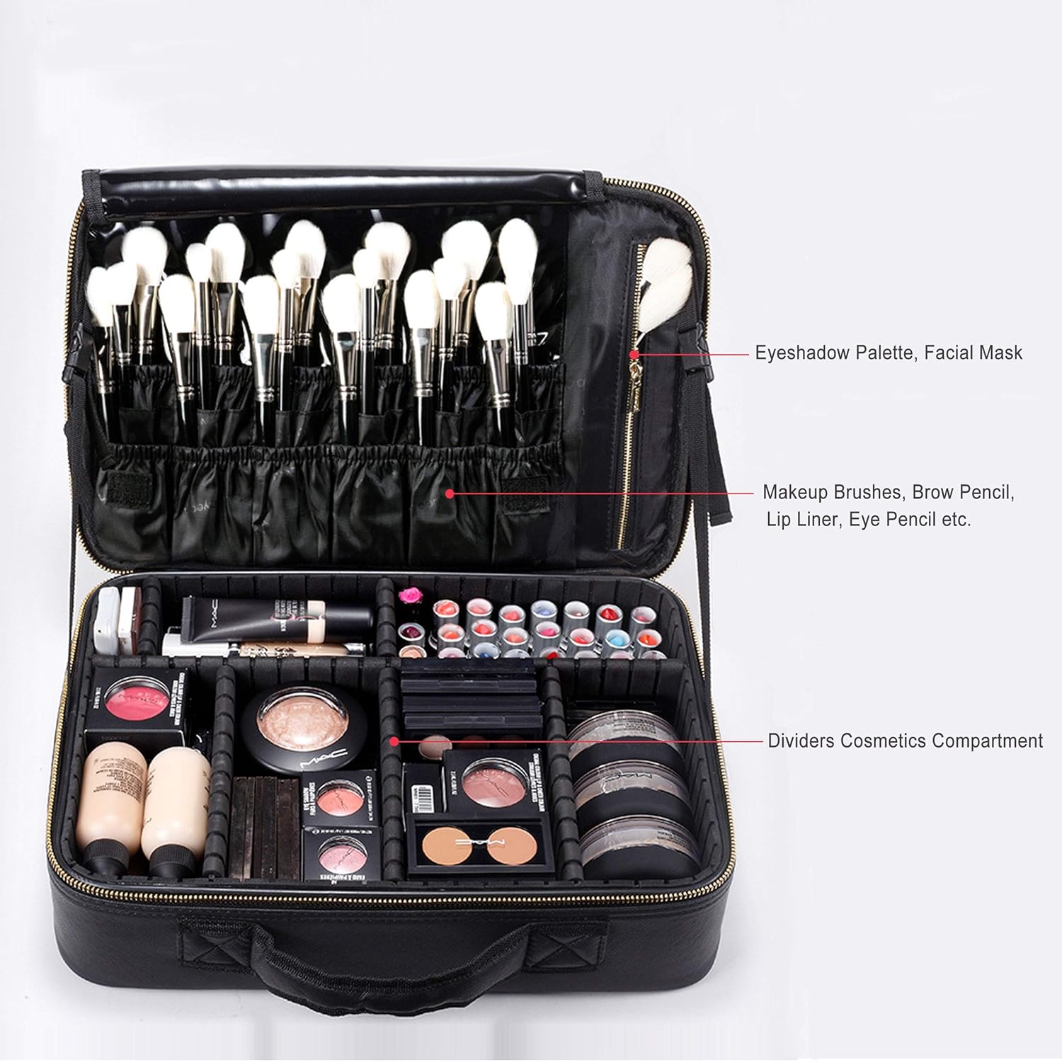 ROWNYEON Travel Makeup Bag Cosmetic Makeup Train Case Artist Makeup Organizer Professional Portable Storage Bag for Women Girl Waterproof EVA Adjustable Dividers 16.1" Large Black : Beauty