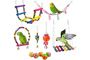 HOLYFIRE Bird Toys Parrot Swing Accessories: 11pcs Bird Toy Swing Set Accessories for Bird Cage - Colorful Natural Toys Suitable for Parakeet Cockatiel Budgie Conure Mynah Lovebird
