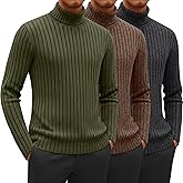 August Alley 3 Pack Men's Turtleneck Sweaters Lightweight Long Sleeve Pullover Sweaters Ribbed Knit Fitted Basic Tops(Army Green, Brown, Charcoal Gray,XX-Large)