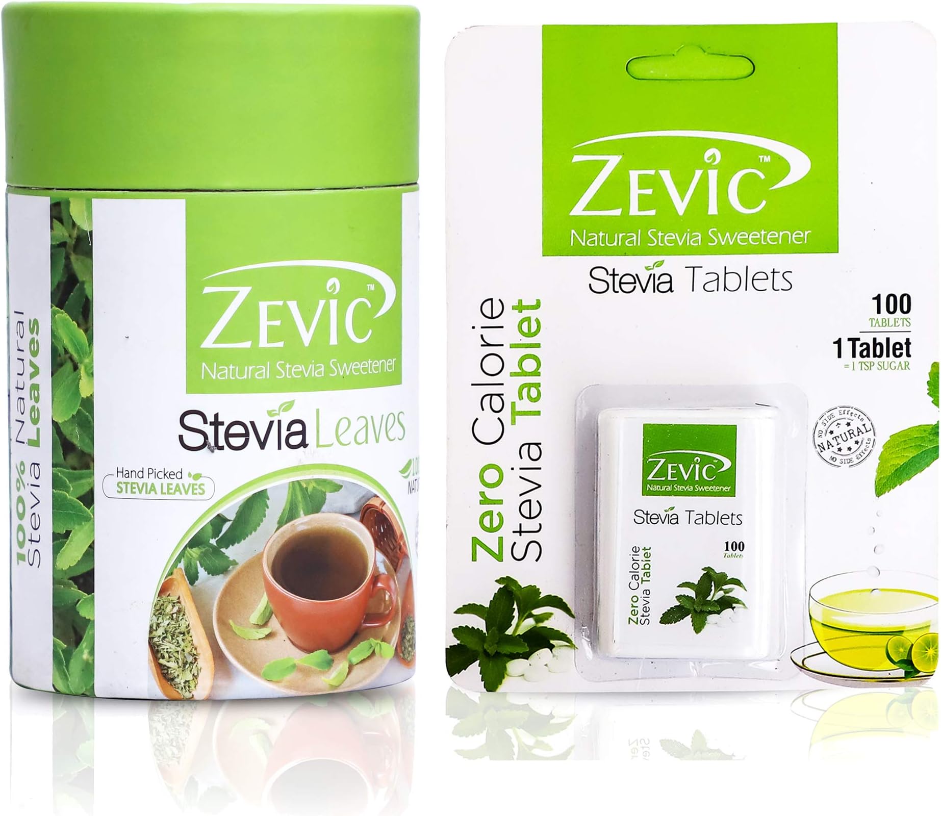ZEVIC Stevia Leaves - Sugarfree + Stevia White Tablet - Combo