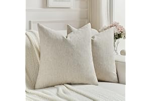 FUTEI Natural Linen Chenille Decorative Throw Pillow Covers 18x18 Inch Set of 2,Soft Cozy Faux Linen Textured Cushion Case,Farmhouse Home Decor for Couch Living Room