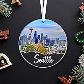 Lerime66 Seattle City Travel Souvenirs Christmas Ornament Acrylic, New City Gift, New Home Gifts, Move to Seattle City in Washington Gifts, Ornament Gifts for Friends, Seattle City Lovers