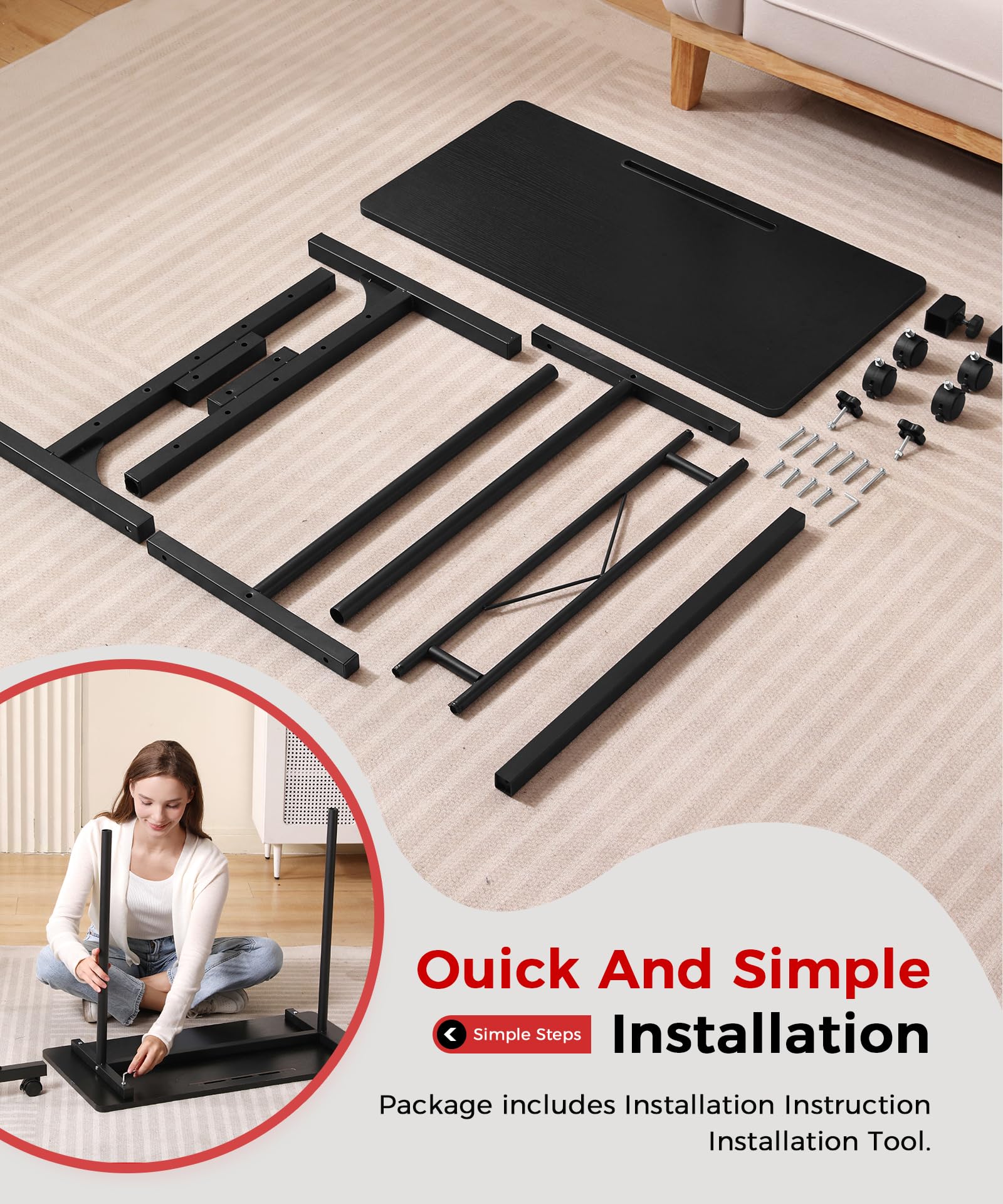 Escritorio de pie de altura ajustable, escritorios móviles con ruedas, escritorio pequeño para computadora, escritorio portátil, mesa de pie negra, soporte para sentarse, escritorios de oficina en casa, 16 x 31,5 pulgadas, altura 27 a 43,5 pulgadas