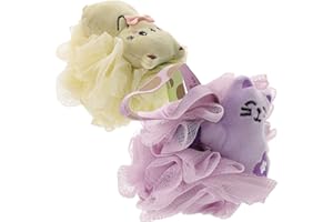 JOINPAYA 2pcs Cartoon Shower Loofah Bath Sponges, 50g Exfoliating Mesh Bath Balls in Purple and Green