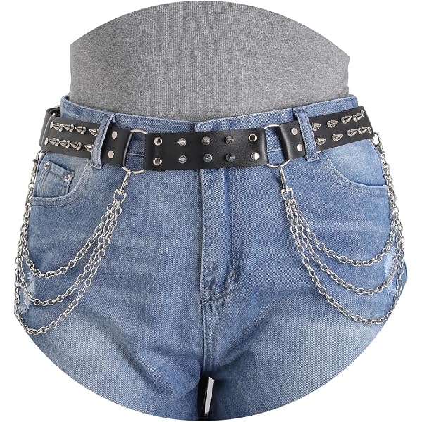 Black Studded Belt, Y2K Pants Chain Hip Hop Punk Jeans Chain  display picture 2