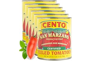 Cento Certified San Marzano Whole Peeled Tomatoes, 28 Oz (Pack of 6), Canned Plum Tomatoes in Thick Puree with Basil, Grown and Processed in Italy