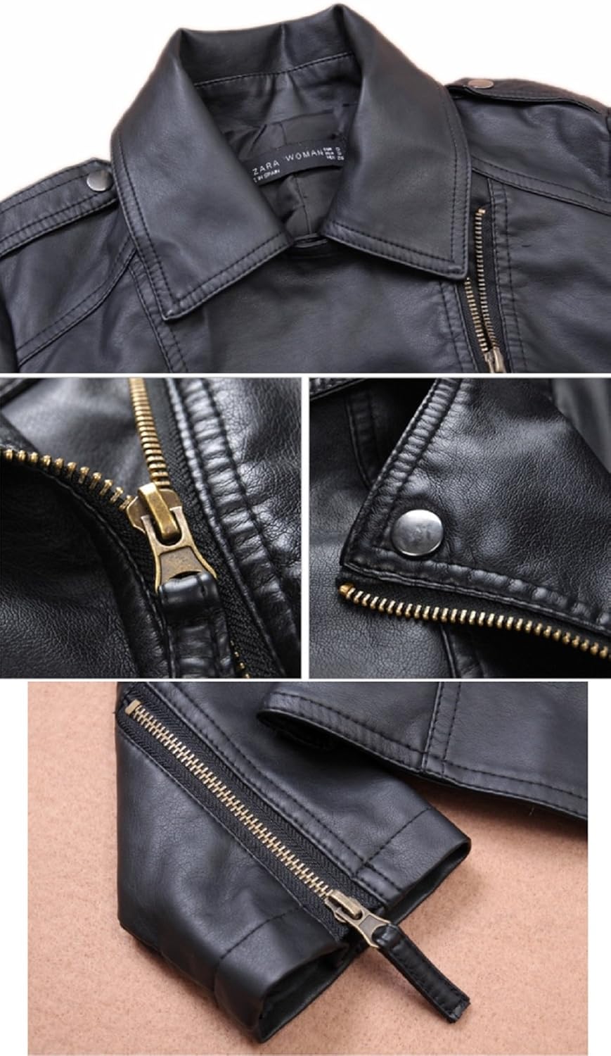 Amazon Zara ザラ レディース Puレザー ライダースジャケット ラペルカラー ショート丈 ジャケット マニッシュ ブルゾン 革ジャン アウトドア アウター 上着 スポーティー ストリートファッション カジュアル セクシー フェミニン スウィート 前開きジッパー Ol 通勤