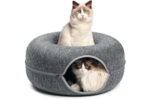 Cat Tunnel Bed, FULUWT Cat Tunnel with Ventilated Window for Indoor Cats, Cat Cave for hideaway, Anti-collapse Felt Donut Tunnel for Small Pets. (24 Inch, Dark Grey)