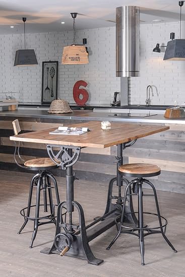 Manivelle Table Industrielle Reglable Pied Industriel En 150 Cm Meuble House Amazon Fr Cuisine Maison