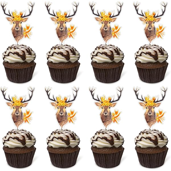 8-Piece Deer Antler Cupcake Toppers - Acrylic Rustic Boho Party Decor For Weddings & Baby Showers