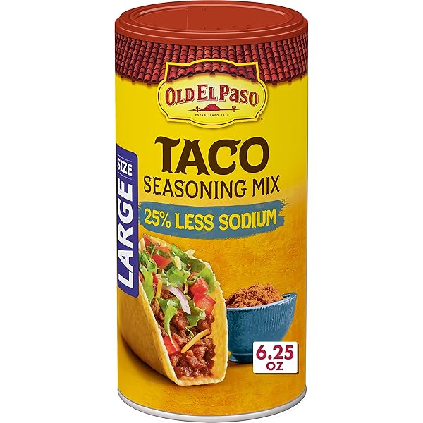 OLD EL PASO TACO SEASONING, 25% LESS SODIUM, LARGE SIZE, 6.25 OZ.