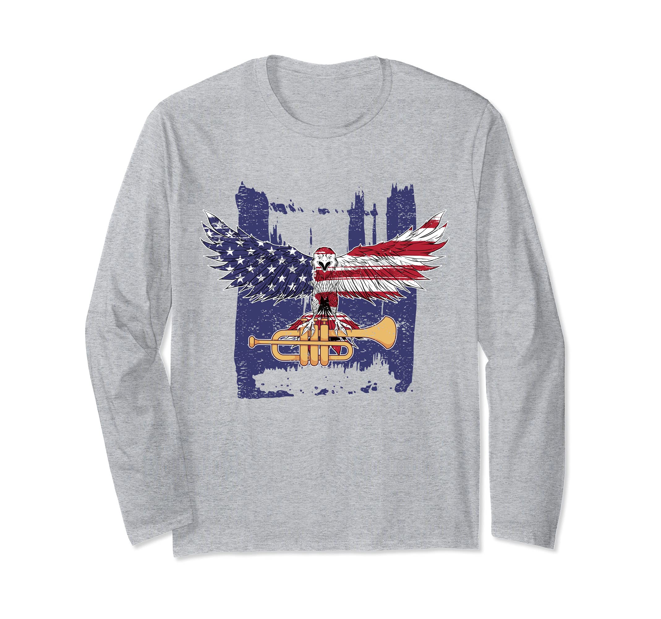 Patriotic Trumpet Player US American Flag Eagle Trumpeter Long Sleeve T-Shirt
