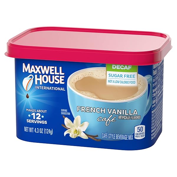 MAXWELL HOUSE INTERNATIONAL SUGAR-FREE FRENCH VANILLA CAFÉ-STYLE DECAF INSTANT COFFEE BEVERAGE MIX, 4.3 OZ. CANISTER
