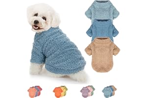 SQUARE MOON Dog Sweater, 3 Pack Sweaters for Small Dogs Girl, Dog Clothes for Medium Dogs Male or Boy, Ultra Soft and Warm Puppy Coat for Winter Christmas (Small, Light Blue+Blue+Khaki)
